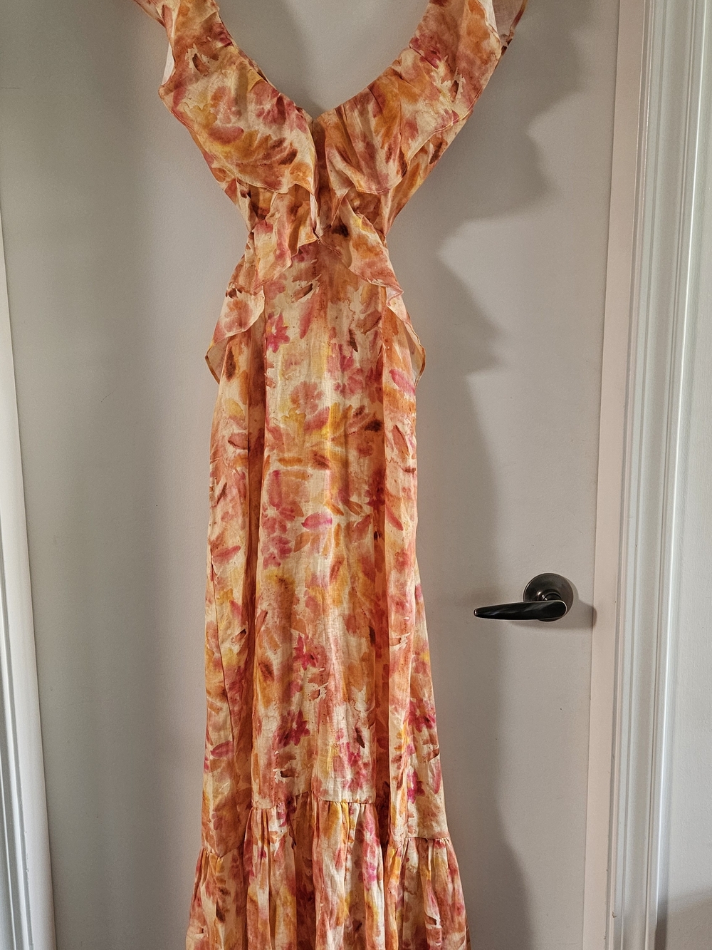 Zara Peach and Pink Floral Backless Maxi Dress